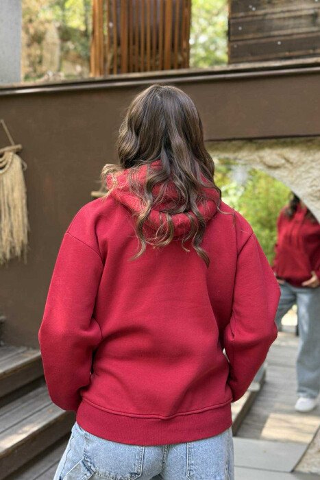 HOODIE ME PUSH NJËNGJYRËSHE DHE ME SHKRIM TË VOGËL PARA PËR FEMRA NË NGJYRËN E KUQE - 3