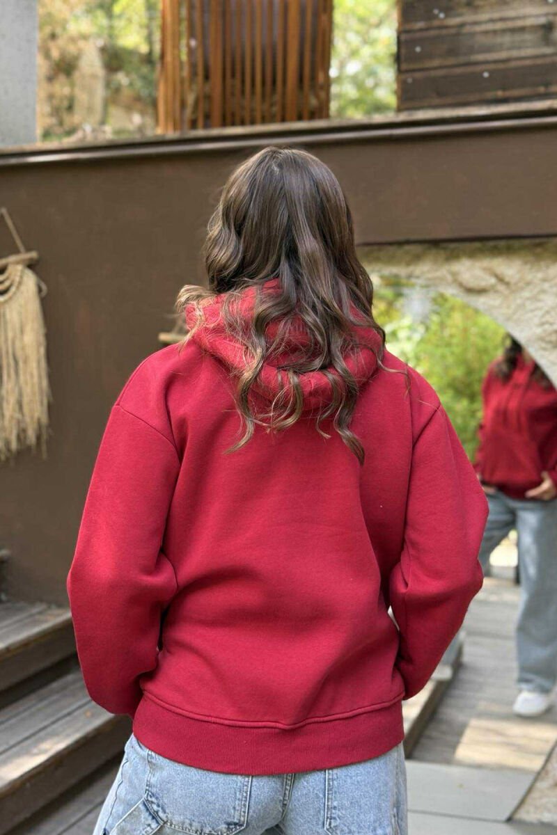 HOODIE ME PUSH NJËNGJYRËSHE DHE ME SHKRIM TË VOGËL PARA PËR FEMRA NË NGJYRËN E KUQE - 3