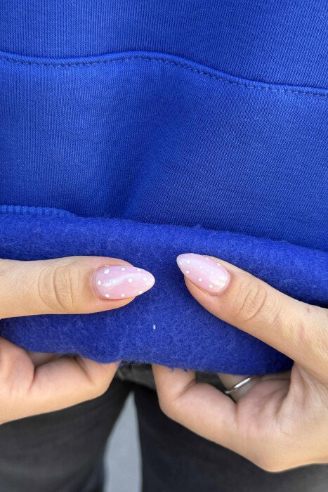 HOODIE ME PUSH NJËNGJYRËSHE DHE ME SHKRIM PARA PËR FEMRA NË NGJYRËN BLU - 5
