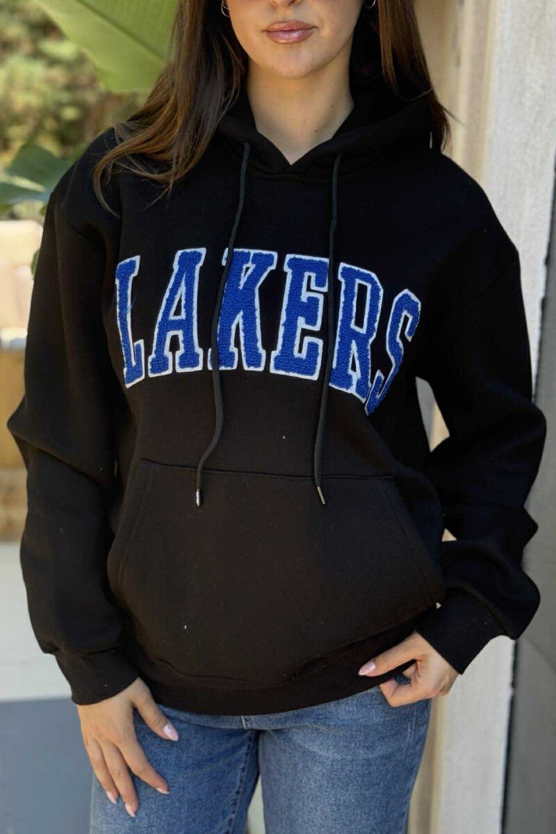 HOODIE ME PUSH NJËNGJYRËSHE DHE ME SHKRIM PARA PËR FEMRA NË NGJYRËN E ZEZË - 4