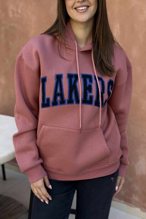 HOODIE ME PUSH NJËNGJYRËSHE DHE ME SHKRIM PARA PËR FEMRA NË NGJYRËN UTHULL - 3