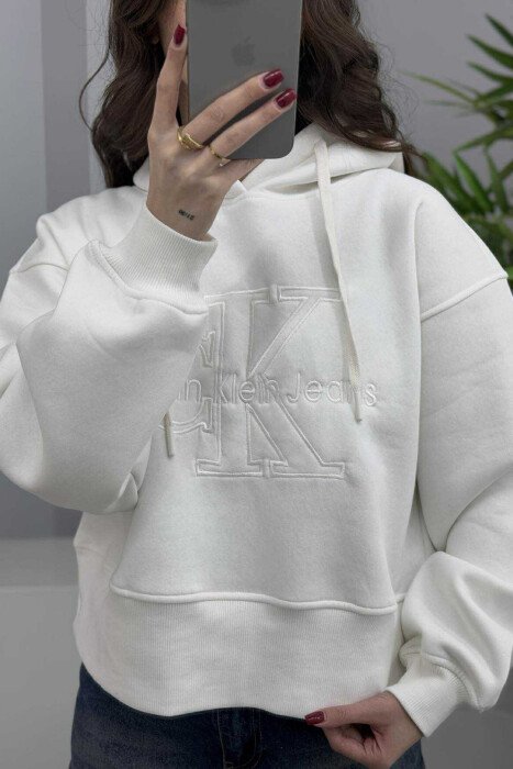HOODIE ME PUSH PËR FEMRA NË NGJYRËN E BARDHË - 3