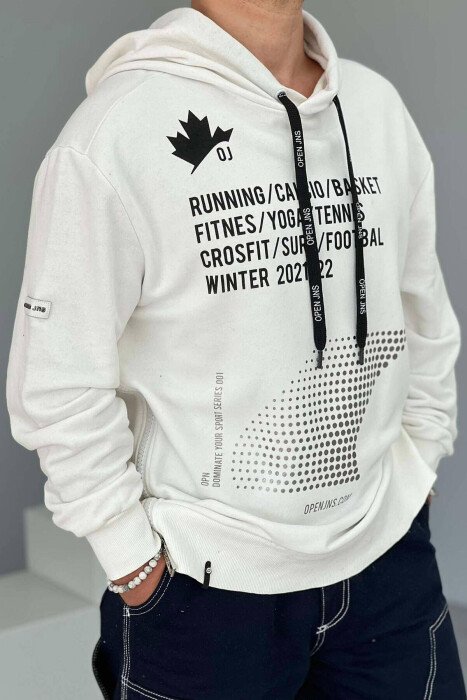 HOODIE ME SHKRONJA DHE ZINXHIR PËR MESHKUJ NË NGJYRËN E BARDHË - KLAUDIO FASHION