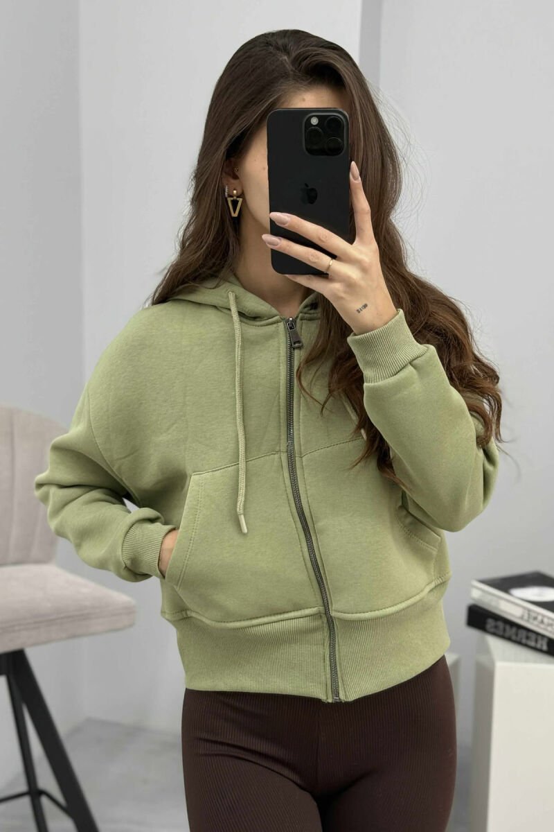 HOODIE ME ZINXHIR DHE ME PUSH NJË NGJYRËSHE PËR FEMRA NË NGJYRËN MENTE - 4