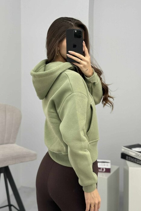 HOODIE ME ZINXHIR DHE ME PUSH NJË NGJYRËSHE PËR FEMRA NË NGJYRËN MENTE - 5