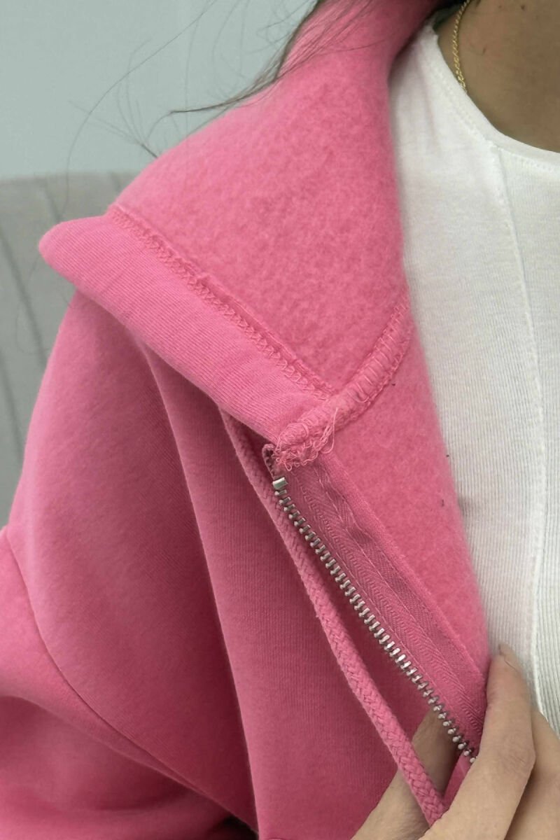 HOODIE ME ZINXHIR DHE ME PUSH NJË NGJYRËSHE PËR FEMRA NË NGJYRËN ROZË - 5