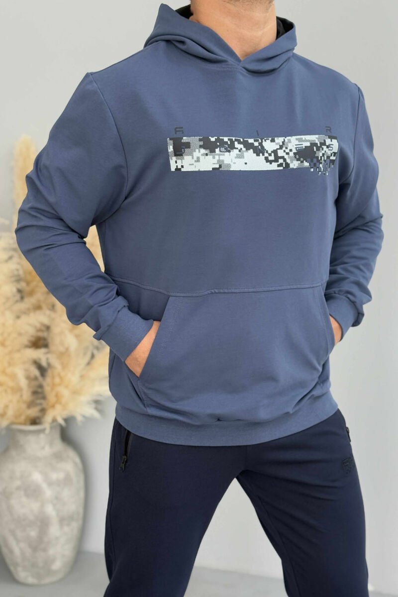 HOODIE NJË NGJYRËSHE ME DIZAJN TË THJESHTË PËR MESHKUJ NË NGJYRËN BLU - 1
