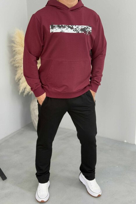 HOODIE NJË NGJYRËSHE ME DIZAJN TË THJESHTË PËR MESHKUJ NË NGJYRËN VISHNJË - 2