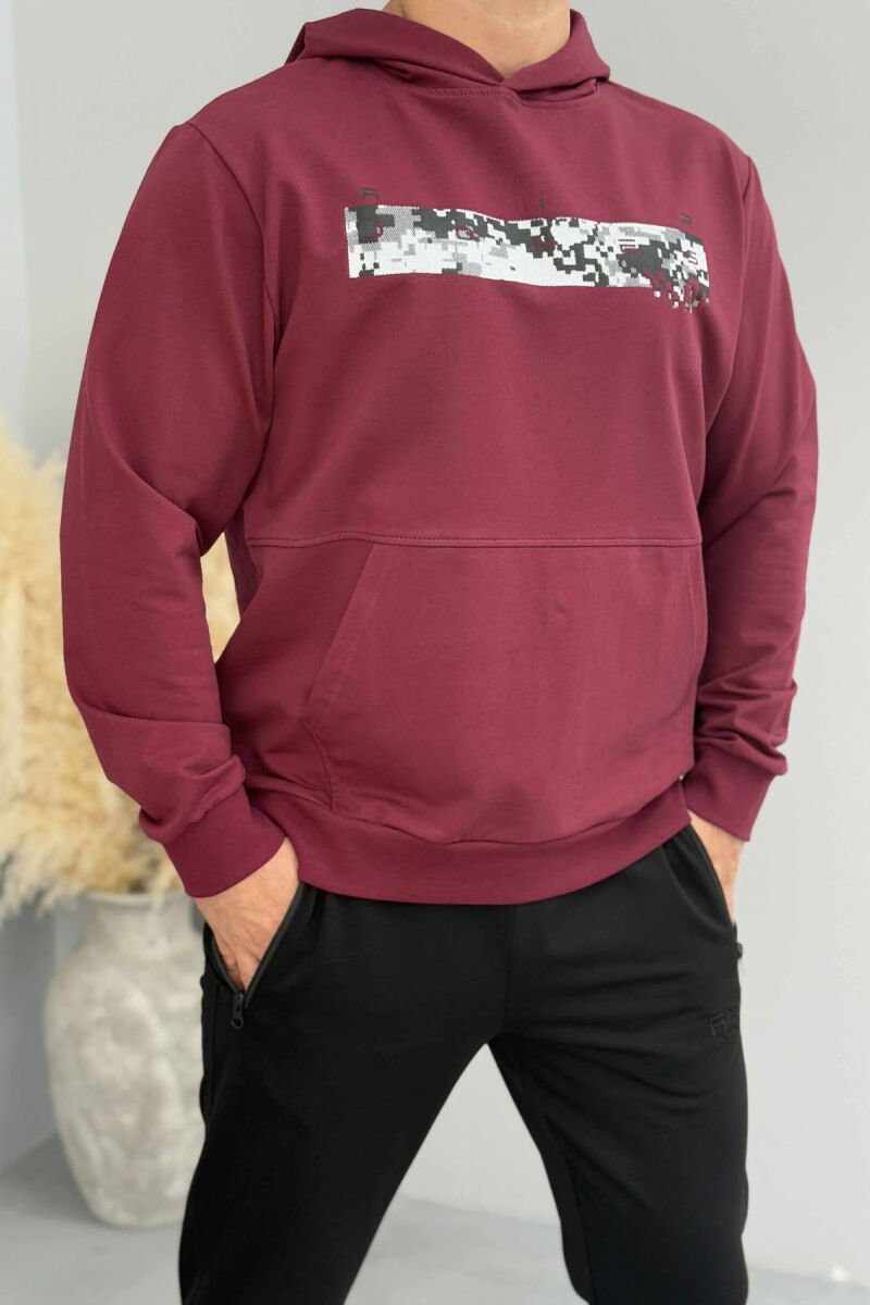 HOODIE NJË NGJYRËSHE ME DIZAJN TË THJESHTË PËR MESHKUJ NË NGJYRËN VISHNJË - 1