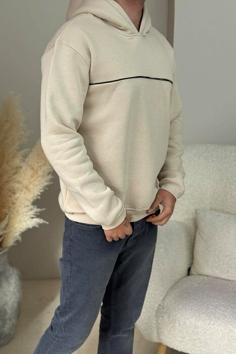 HOODIE NJE NGJYRESHE ME PUSH DHE DETAJE TE VOGLA PER MESHKUJ NE NGJYRE BEZHE - 3
