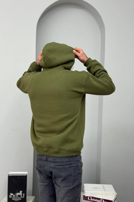 HOODIE NJE NGJYRESHE ME PUSH DHE DETAJE TE VOGLA PER MESHKUJ NE NGJYRE JESHILE - 5