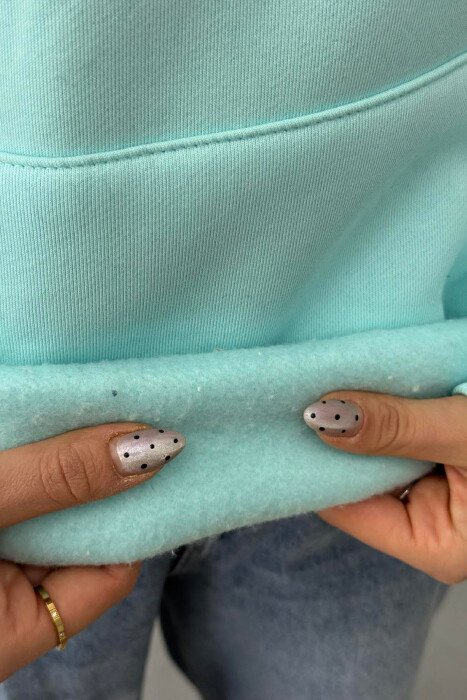 HOODIE NJE NJGYRESHE ME PUSH DHE DIZAJN NË PJESEN PARA PER FEMRA NE NGJYRE BLU TE ZBARDHUR - 5