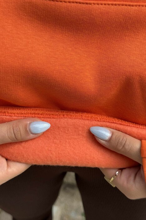 HOODIE NJË NGJYRËSHE ME PUSH DHE LOGO NË PJESËN PARA PËR FEMRA NË NGJYRË PORTOKALLI - 5