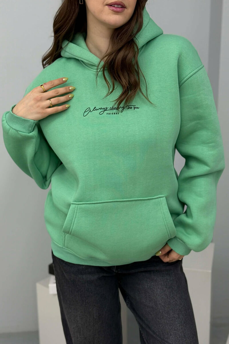 HOODIE NJE NGJYRESHE ME PUSH DHE ME SHKRIM NE PJESEN PARA PER FEMRA NE NGJYRE MENTE - 4