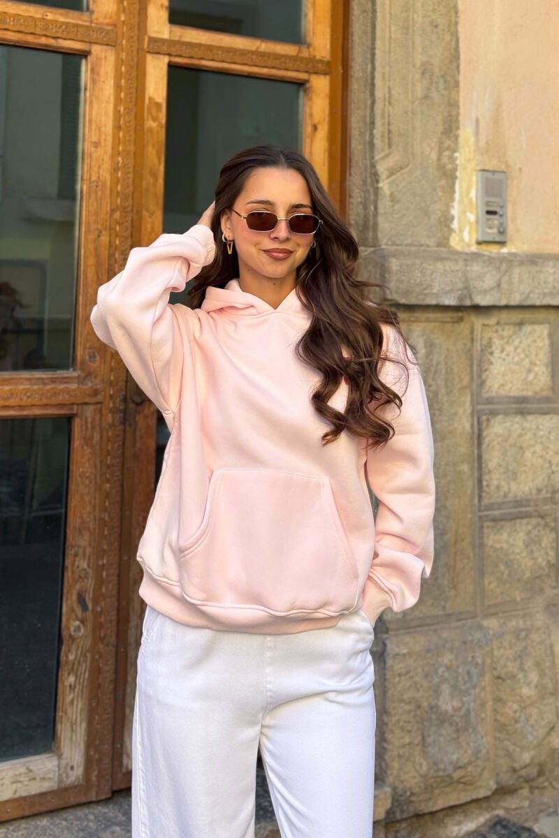 HOODIE NJE NGJYRESHE ME PUSH ME IMAZHE TE LULEVE PER FEMRA NE NGJYRE ROZE - 2