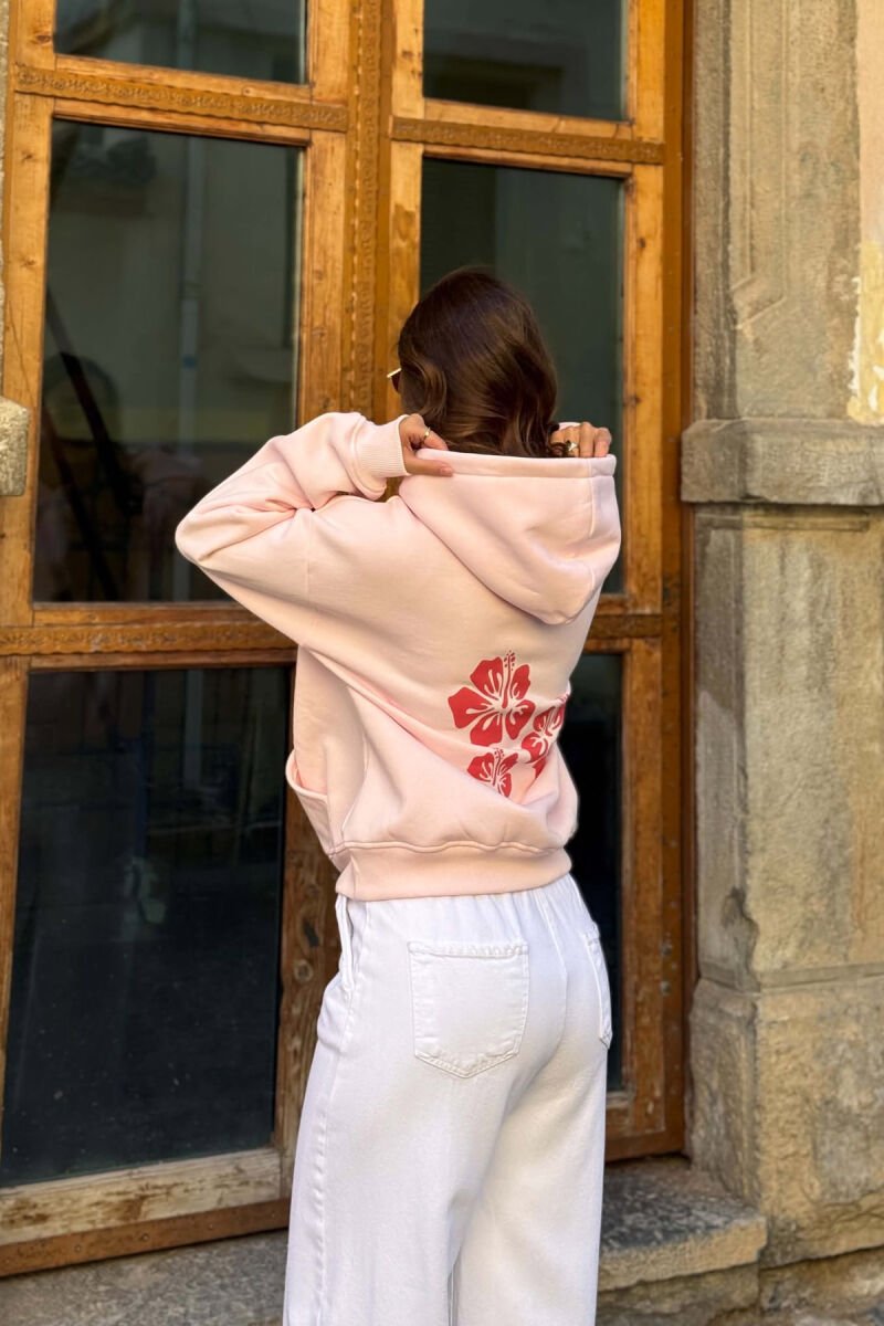 HOODIE NJE NGJYRESHE ME PUSH ME IMAZHE TE LULEVE PER FEMRA NE NGJYRE ROZE - 5