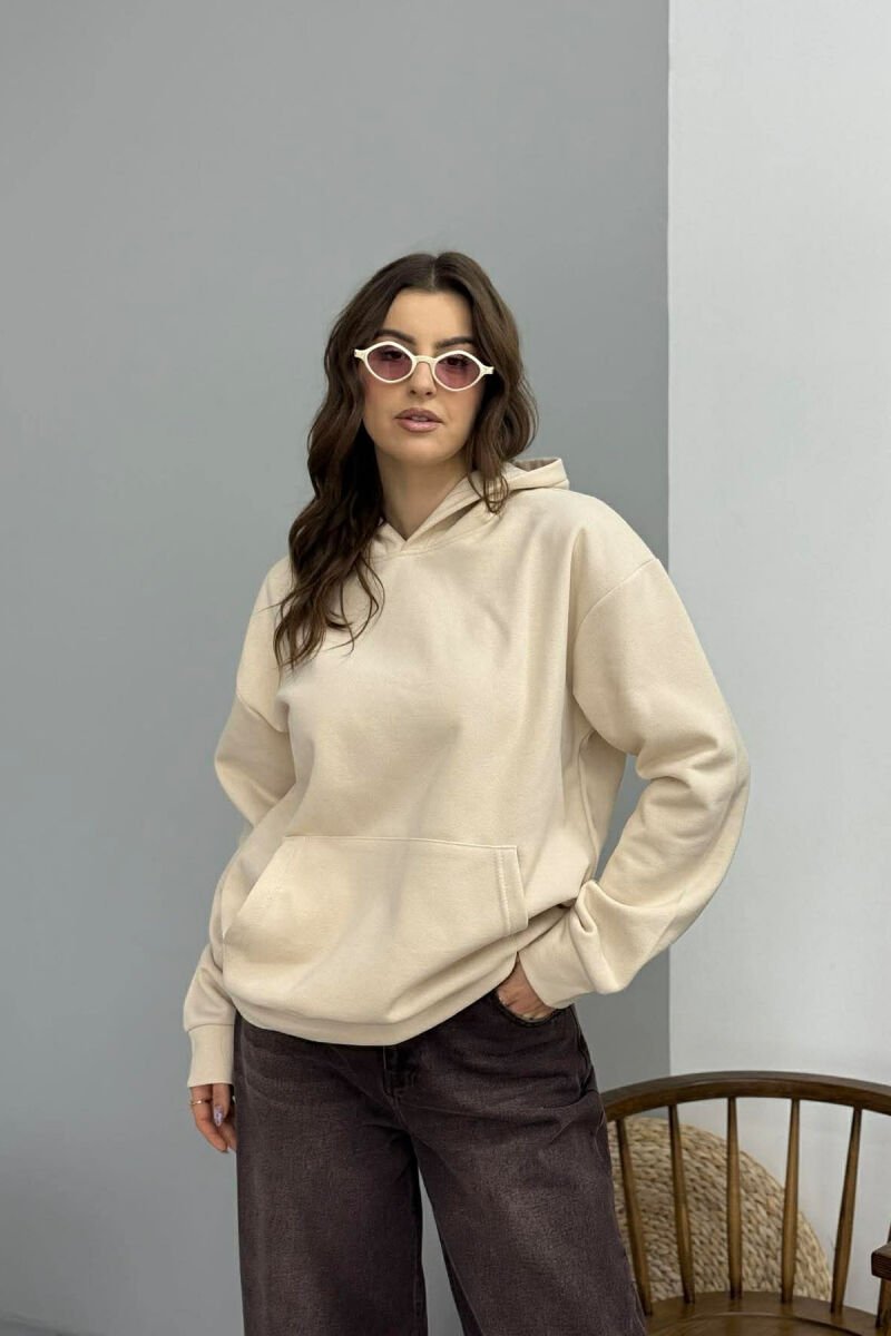 HOODIE NJE NGJYRESHE ME PUSH PER FEMRA NE NGJYRE BEZHE TE ZBARDHUR - 1