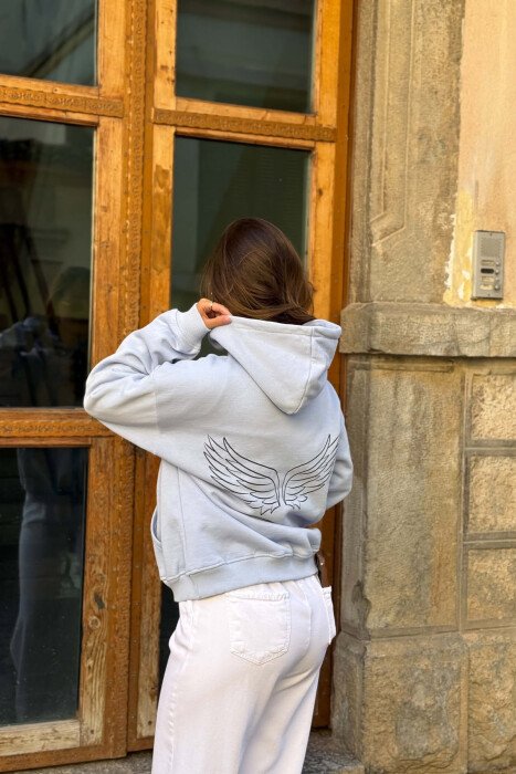 HOODIE NJE NGJYRESHE ME PUSH PER FEMRA NE NGJYRE BLU TE ZBARDHUR - 6