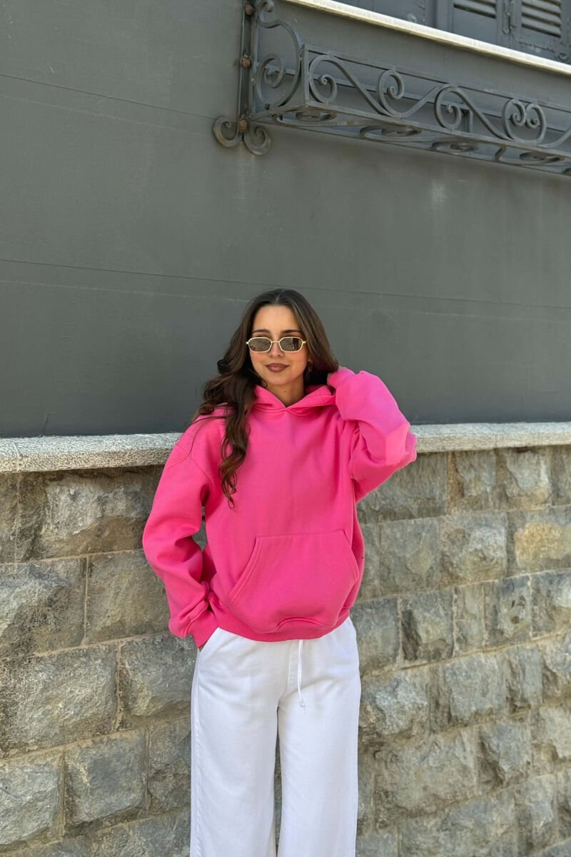 HOODIE NJE NGJYRESHE ME PUSH PER FEMRA NE NGJYRE CIKLAMI - 1
