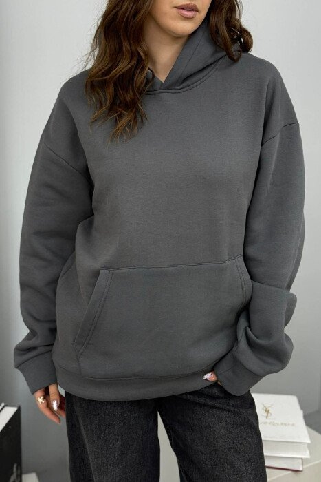 HOODIE NJE NGJYRESHE ME PUSH PER FEMRA NE NGJYRE GRI TE ERRET - 4