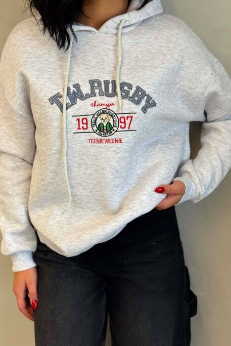 HOODIE NJE NGJYRESHE ME PUSH PER FEMRA NE NGJYRE GRI TE ZBARDHUR - 5