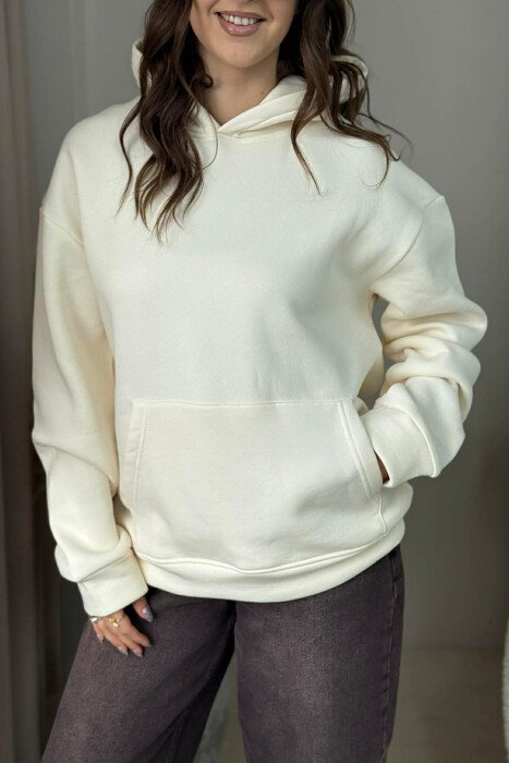 HOODIE NJE NGJYRESHE ME PUSH PER FEMRA NE NGJYRE KREM - 4