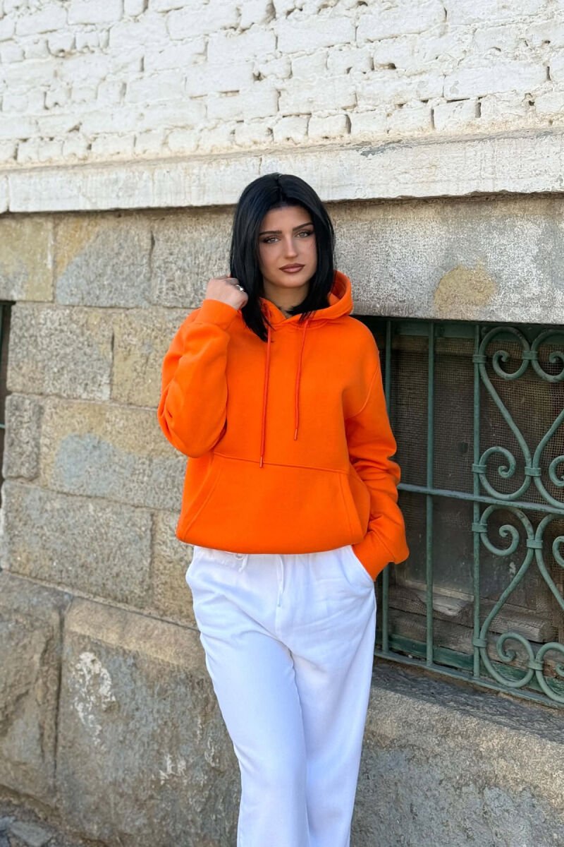 HOODIE NJE NGJYRESHE ME PUSH PER FEMRA NE NGJYRE PORTOKALLI - 3