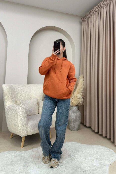 HOODIE NJE NGJYRESHE ME PUSH PER FEMRA NE NGJYRE PORTOKALLI - 1