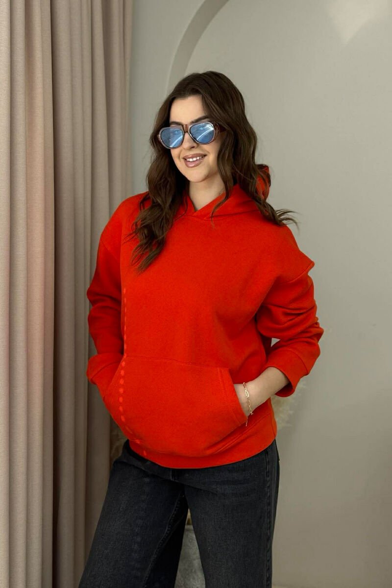 HOODIE NJE NGJYRESHE ME PUSH PER FEMRA NE NGJYRE PORTOKALLI TE ERRET - 2