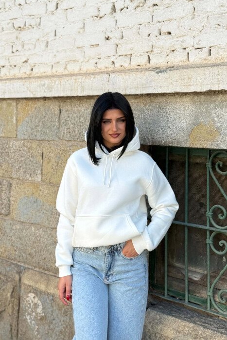 HOODIE NJE NGJYRESHE ME PUSH PER FEMRA NE NGJYRE TE BARDHE 