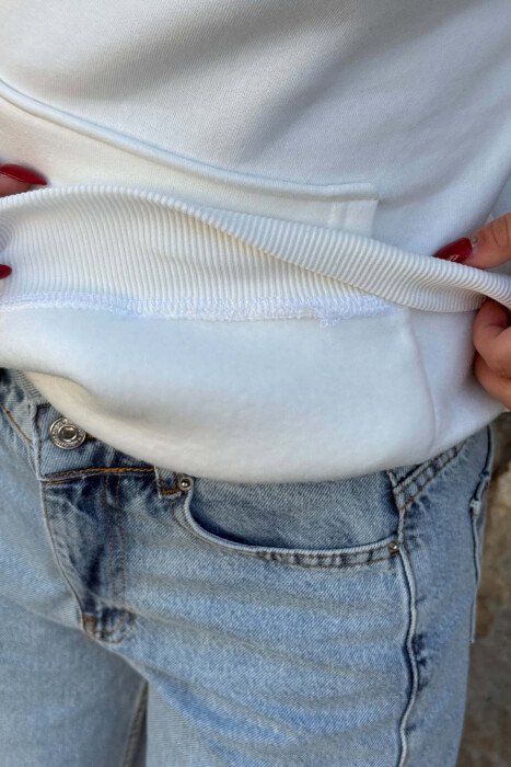 HOODIE NJE NGJYRESHE ME PUSH PER FEMRA NE NGJYRE TE BARDHE - 4