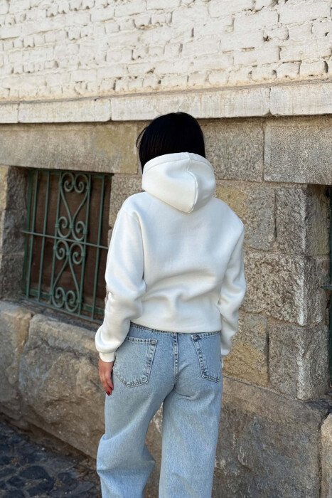 HOODIE NJE NGJYRESHE ME PUSH PER FEMRA NE NGJYRE TE BARDHE - 5