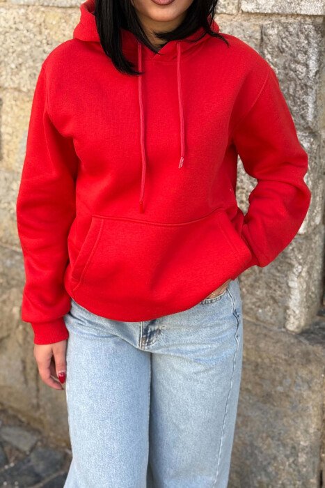 HOODIE NJE NGJYRESHE ME PUSH PER FEMRA NE NGJYRE TE KUQE - 2