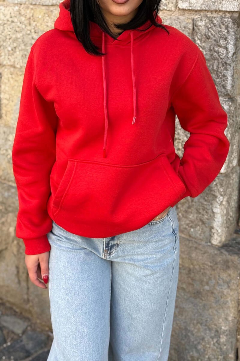 HOODIE NJE NGJYRESHE ME PUSH PER FEMRA NE NGJYRE TE KUQE - 2