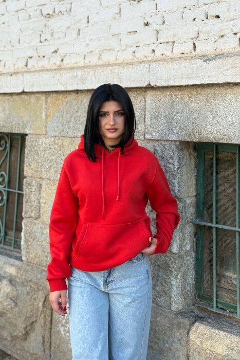 HOODIE NJE NGJYRESHE ME PUSH PER FEMRA NE NGJYRE TE KUQE - 3