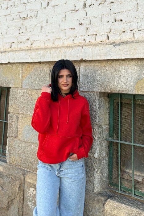 HOODIE NJE NGJYRESHE ME PUSH PER FEMRA NE NGJYRE TE KUQE - 6