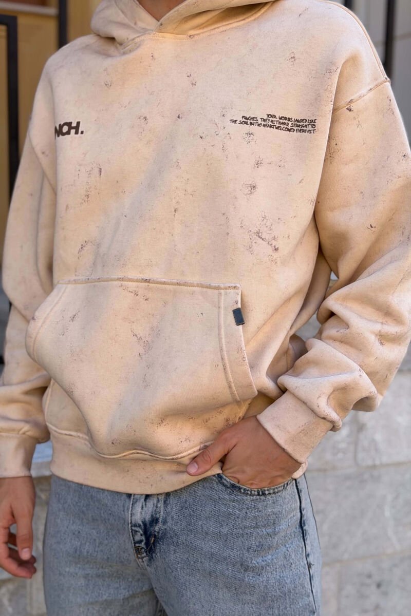 HOODIE NJE NGJYRESHE ME PUSH PER MESHKUJ NE NGJYRE BEZHE - 2
