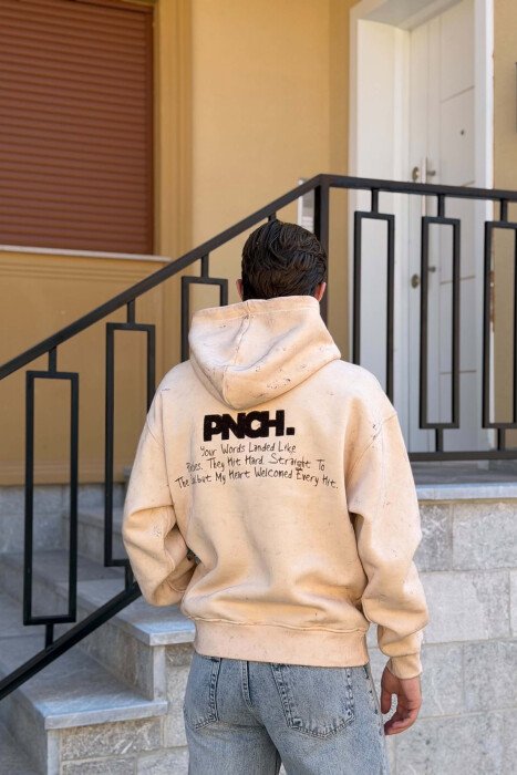 HOODIE NJE NGJYRESHE ME PUSH PER MESHKUJ NE NGJYRE BEZHE - 3