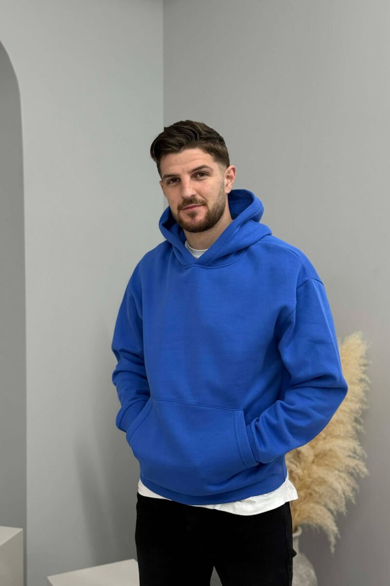 HOODIE NJE NGJYRESHE ME PUSH PER MESHKUJ NE NGJYRE BLU - 3