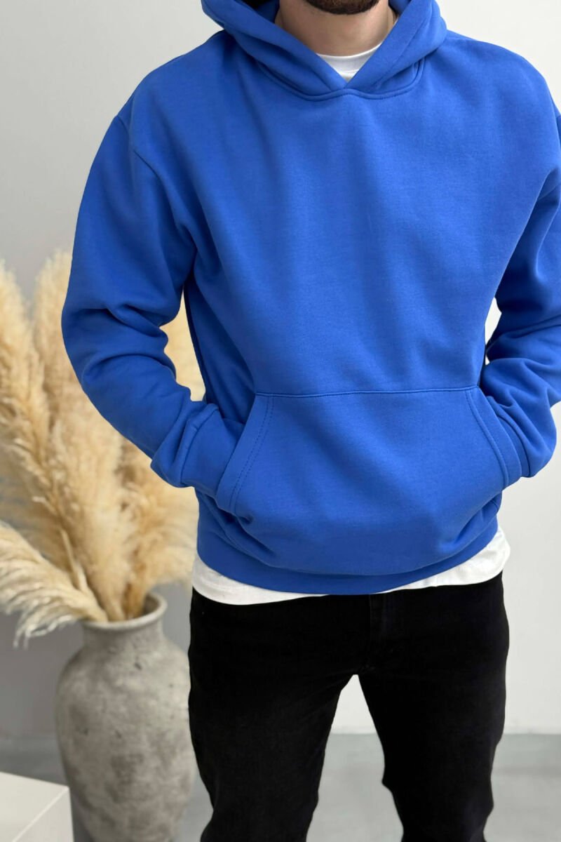 HOODIE NJE NGJYRESHE ME PUSH PER MESHKUJ NE NGJYRE BLU - 1