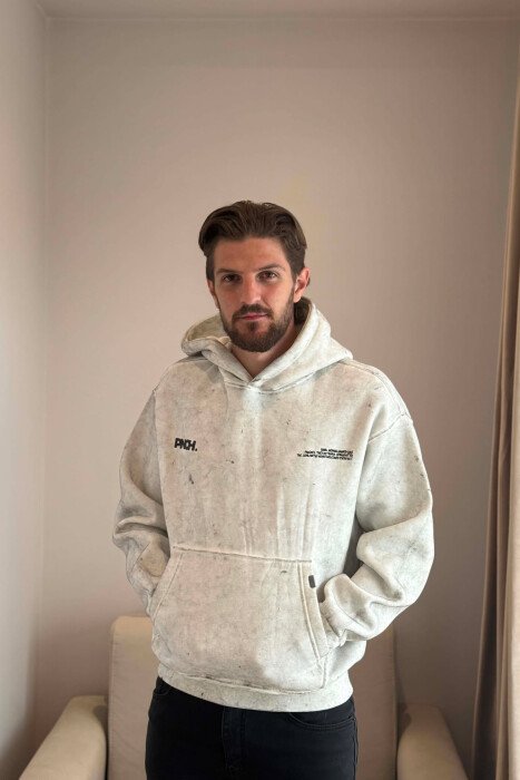 HOODIE NJE NGJYRESHE ME PUSH PER MESHKUJ NE NGJYRE GRI TE ZBARDHUR - KLAUDIO FASHION