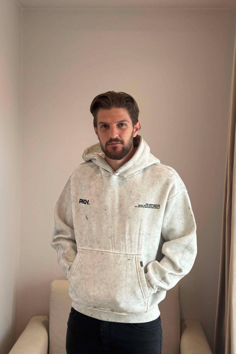 HOODIE NJE NGJYRESHE ME PUSH PER MESHKUJ NE NGJYRE GRI TE ZBARDHUR - 1