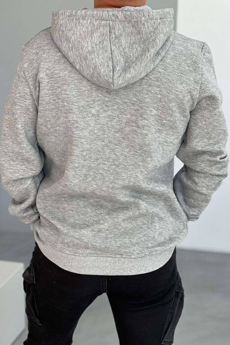 FRONT WRITING ONE COLOR FLUFFY MEN HOODIE LIGHT GREY/GZ - 4
