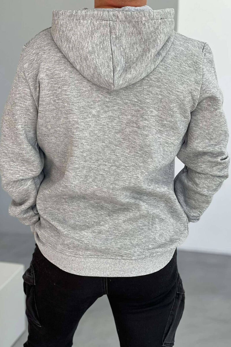 FRONT WRITING ONE COLOR FLUFFY MEN HOODIE LIGHT GREY/GZ - 4