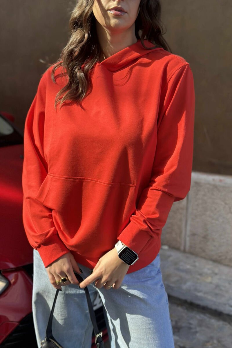HOODIE NJËNGJYRËSHE E THJESHTË PËR FEMRA NË NGJYRË PORTOKALLI TË ERRËT - 4