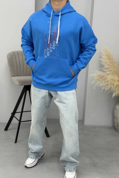 HOODIE NJËNGJYRËSHE ME DIZANJ PARA PËR MESHKUJ NË NGJYRËN BLU TË ZBARDHUR - 2