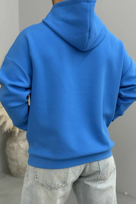 HOODIE NJËNGJYRËSHE ME DIZANJ PARA PËR MESHKUJ NË NGJYRËN BLU TË ZBARDHUR - 3