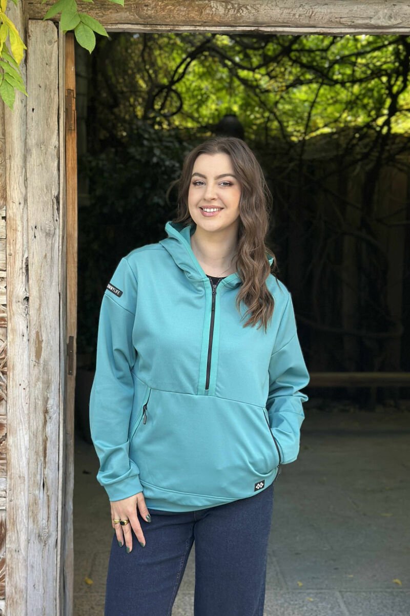 HOODIE NJËNGJYRËSHE ME JAKË ME ZINXHIR PËR FEMRA NË NGJYRË GURKALI - 2