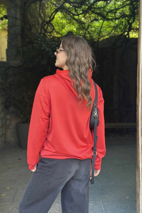 HOODIE NJËNGJYRËSHE ME JAKË ME ZINXHIR PËR FEMRA NË NGJYRË TË KUQE - 5