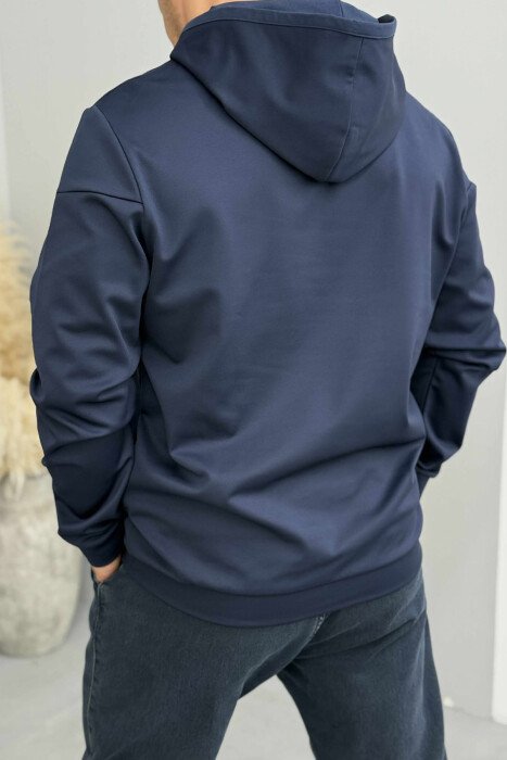 HOODIE NJËNGJYRËSHE ME JAKË ME ZINXHIR PËR MESHKUJ NË NGJYRËN BLU TË ERRËT - 3